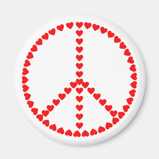 Red Hearts Peace Sign Hippie Magnet (Front)