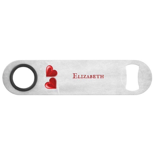 Red Hearts Personalized Bottle Opener Bar Key (Front (Horizontal))