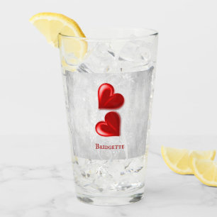 Red Hearts Personalized Glass Cup