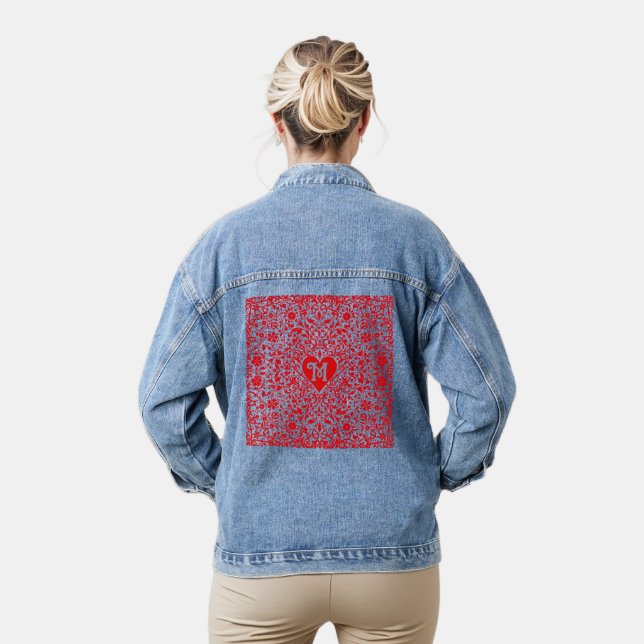 Red Hearts Personalized Initial Design Denim Jacket (Model)
