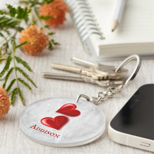 Red Hearts Personalized Keychain