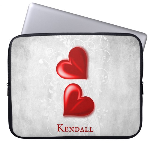 Red Hearts Personalized Laptop Sleeve (Front)