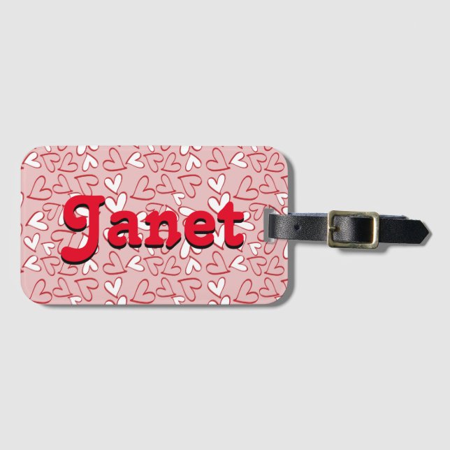 Red Hearts Personalized Luggage Tag (Front Horizontal)