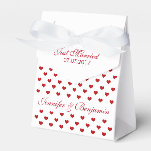 Red Hearts Personalized Names and Date Wedding Favor Box