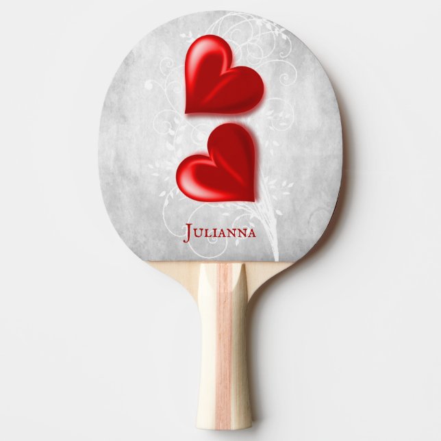 Red Hearts Personalized Ping Pong Paddle (Front)