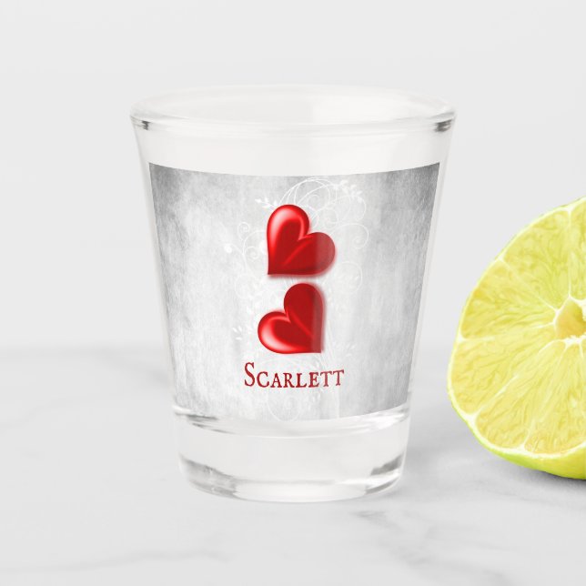 Red Hearts Personalized Shot Glass (Front)