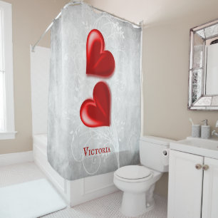 Red Hearts Personalized Shower Curtain