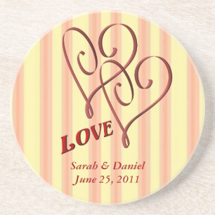 Red Hearts Personalized Wedding Gift Coaster