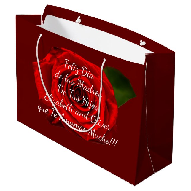 Red Hearts Photo Message | Spanish Mothers Day Large Gift Bag (Back Angled)