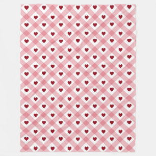 Red Hearts Pink Plaid  Fleece Blanket