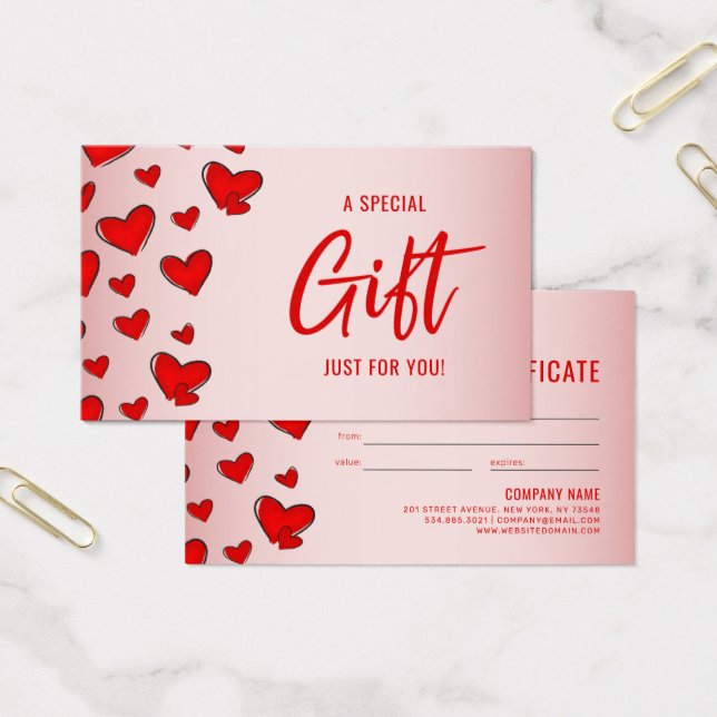 Red Hearts Pink Valentine's Day Certificat cadeau (Bureau)