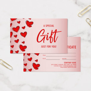 Red Hearts Pink Valentine's Day Gift Certificate