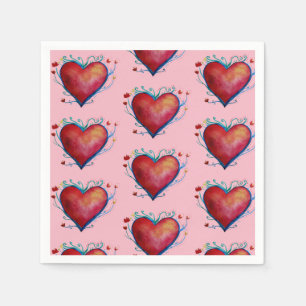 Red Hearts Pink Wedding  Napkins