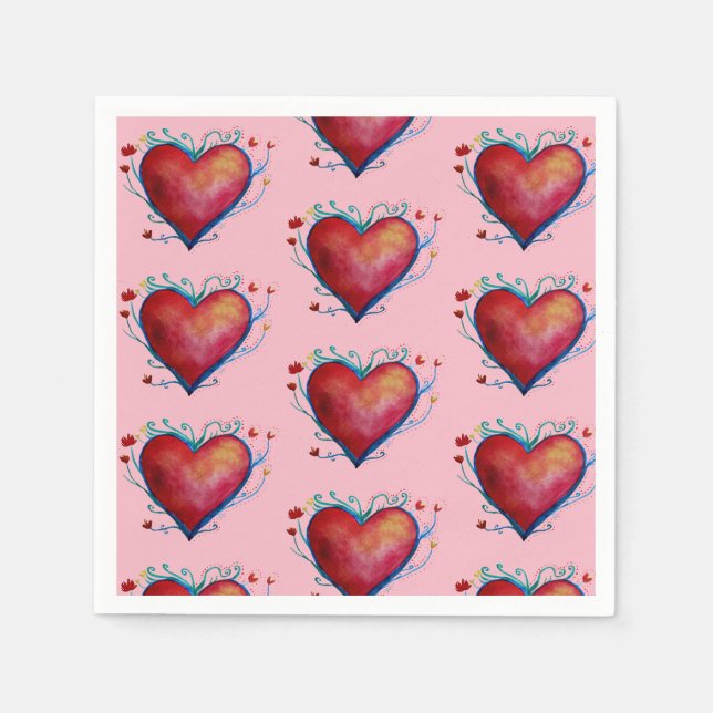 Red Hearts Pink Wedding  Napkins (Front)