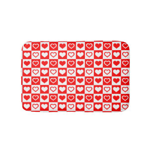 Red Hearts Plaid Pattern Thunder_Cove Bath Mat