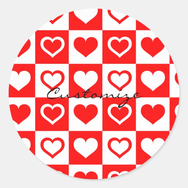 Red Hearts Plaid Pattern Thunder_Cove Classic Round Sticker (Front)