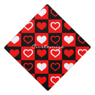 Red Hearts Plaid Pattern Thunder_Cove Graduation Cap Topper