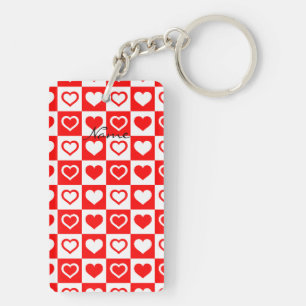 Red Hearts Plaid Pattern Thunder_Cove Keychain
