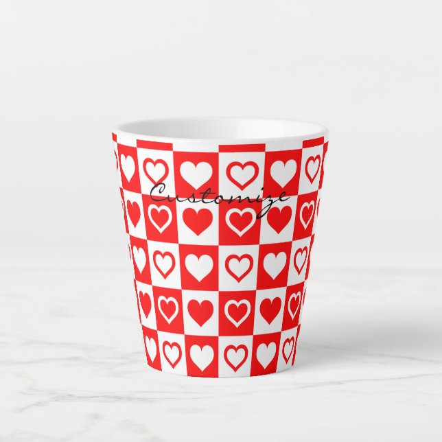 Red Hearts Plaid Pattern Thunder_Cove Latte Mug (Front)