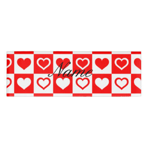 Red Hearts Plaid Pattern Thunder_Cove Name Tag