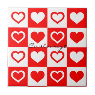 Red Hearts Plaid Pattern Thunder_Cove Tile