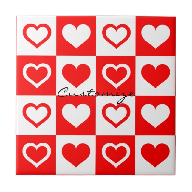 Red Hearts Plaid Pattern Thunder_Cove Tile (Front)