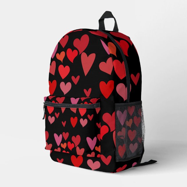 Red Hearts Printed Backpack (Back Corner Right)