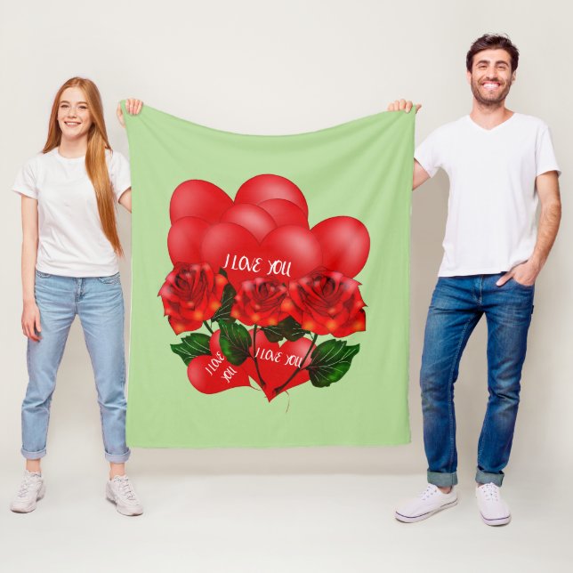 Red Hearts & Roses Fleece Blanket – Romantic (In Situ)