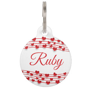 Red Hearts Round Pet Tag