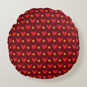 red hearts round pillow
