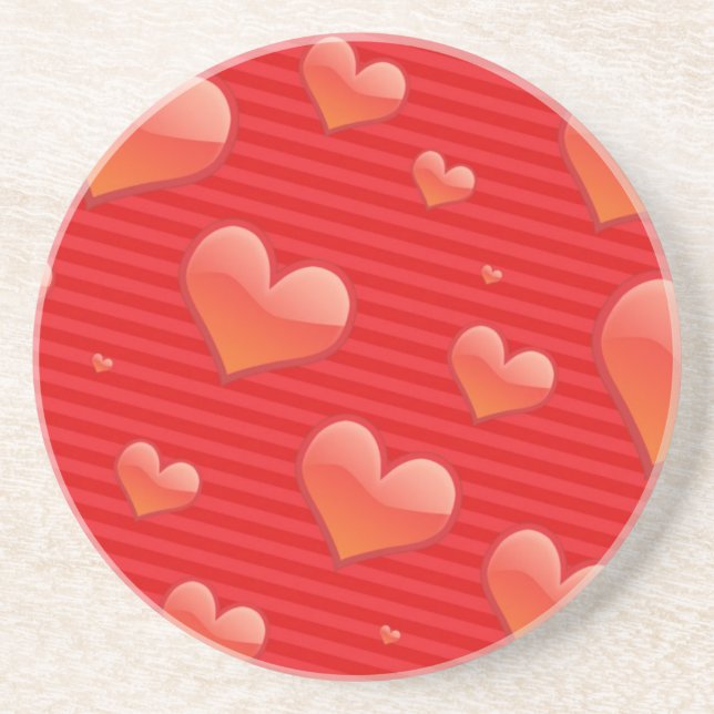 Red Hearts Sandstone Coasters (Front)