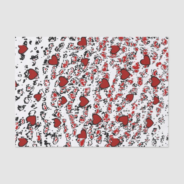 Red Hearts Scattered/ White Tissue Paper (Front)