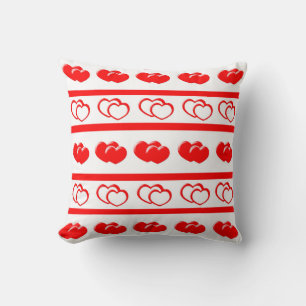 Red Hearts Striped Throw Pillow