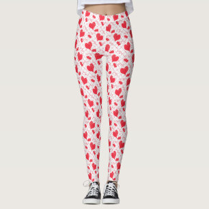 Red hearts, text, "love you", red and white, check leggings