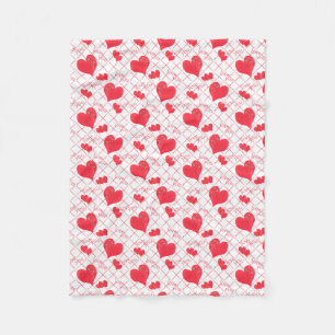 Red hearts, text, "love you", red and white . fleece blanket