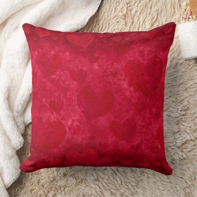 Red Hearts Throw Pillow (Blanket)