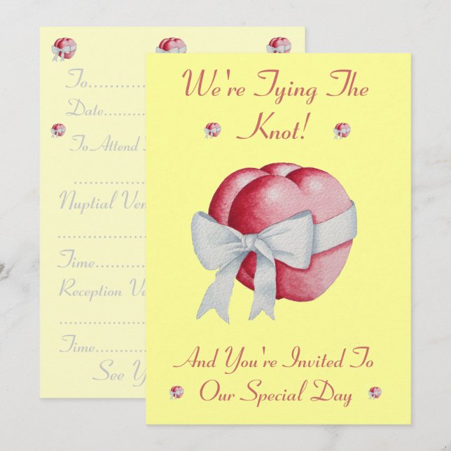 red hearts tied with pretty white bow for wedding invitation (Front/Back)