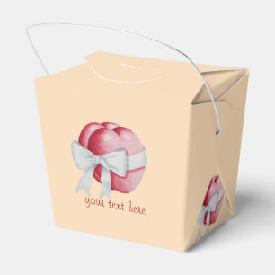 red hearts tied with white bow ribbon wedding favor box