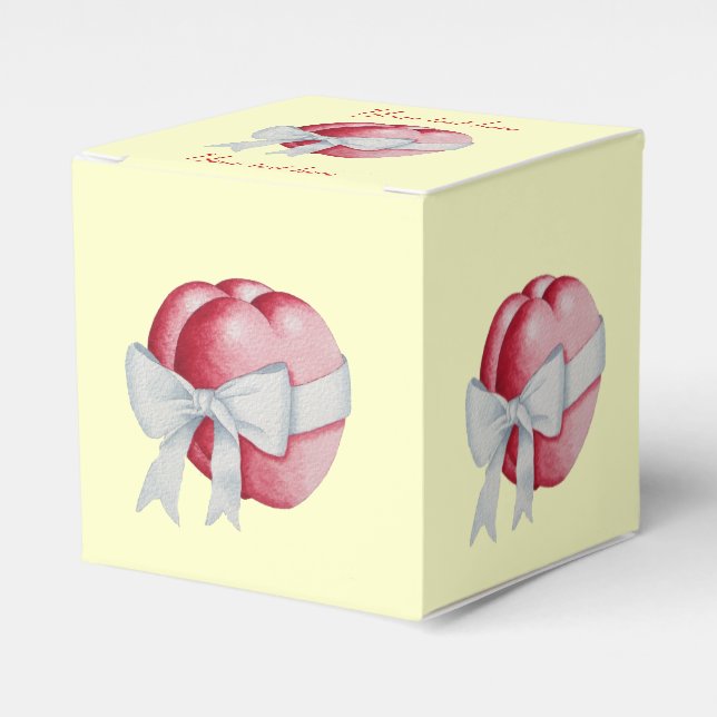 red hearts tied with white bows for weddings favor box (Front Side)