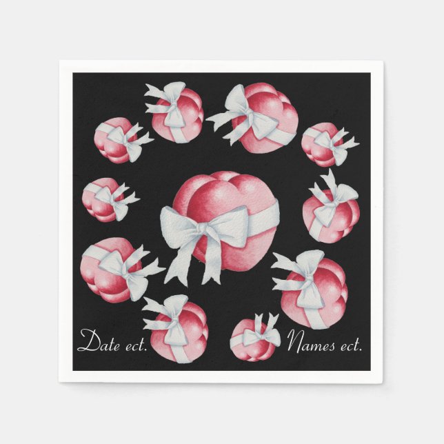 red hearts tied with white bows for weddings napkin (Front)
