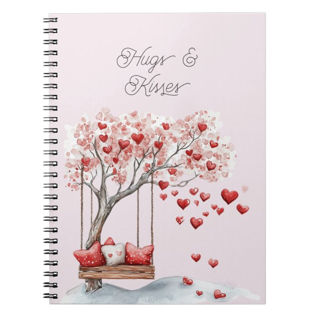 Red Hearts Tree Swing Hugs Kisses   Notebook (Front)