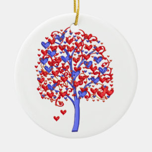 Red Hearts Tree Valentine Ceramic Ornament