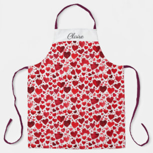 Red Hearts Valentine Apron. Editable name. Apron