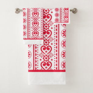 Red Hearts Valentine Bath Towel Set