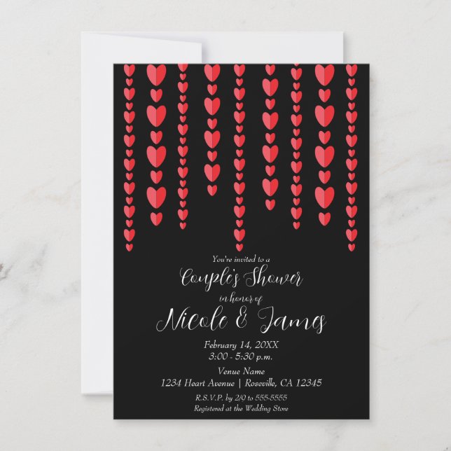 Red Hearts Valentine Couple's Wedding Shower  Invitation (Front)