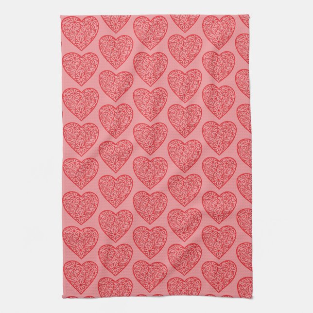 Red Hearts Valentine Kitchen Towel (Vertical)