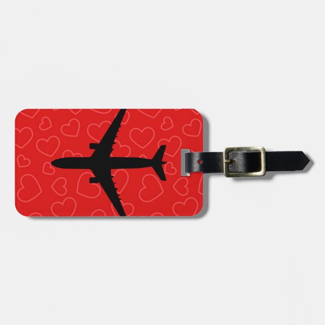 Red Hearts Valentine pattern with airplane Luggage Tag (Front Horizontal)