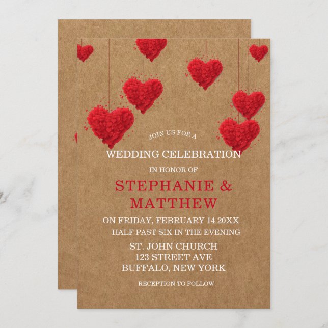 Red Hearts Valentine’s Day Wedding Invitation (Front/Back)