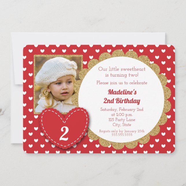 Red Hearts Valentine's Day Birthday Invitation (Front)