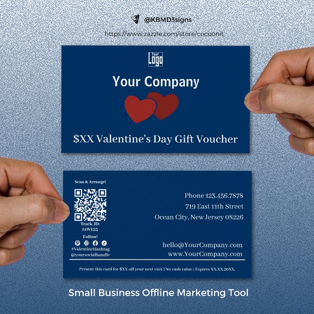 Red Hearts Valentine's Day Gift Voucher Card (Promotional Red Hearts Valentine's Day Gift Voucher Card, Small Business Offline Marketing Tool)